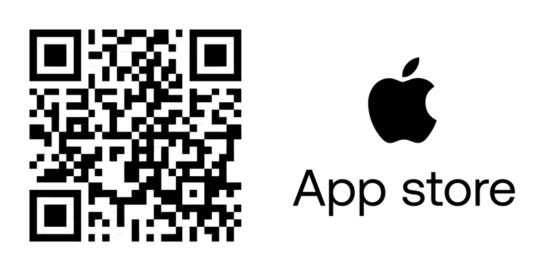 QR code for downloading an app from Apple App Store displayed next to the App Store logo on a white background.