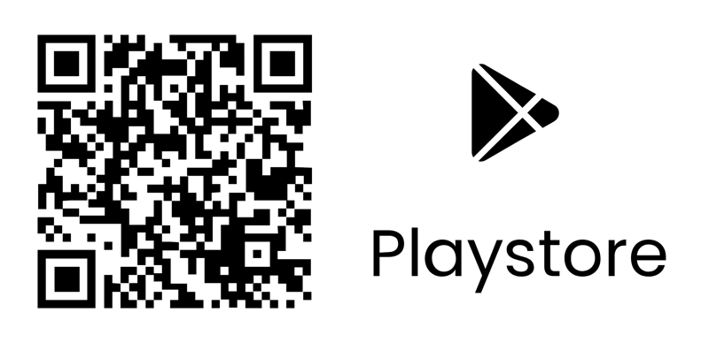 QR code for downloading an app from Google Playstore displayed next to the Playstore logo on a white background.