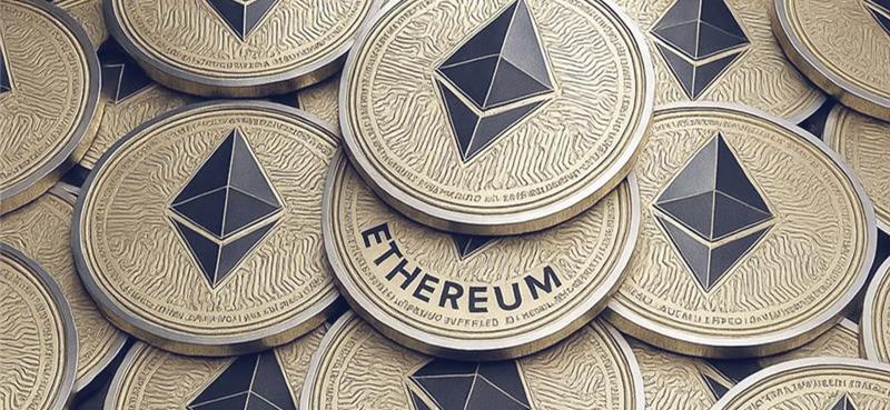 Collection of Ethereum cryptocurrency coins featuring the Ethereum symbol, representing blockchain technology, digital assets, decentralised finance, cryptocurrency investing, and virtual currency markets.