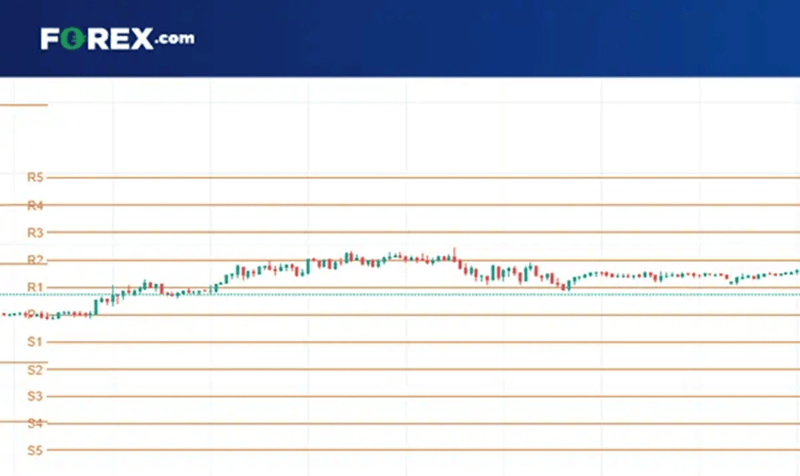 Pivot Points with Support and Resistance Levels Example Candlestick chart showing price moving within a defined trading range, with RSI indicator highlighting overbought and oversold conditions