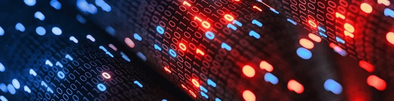 Abstract digital background showing binary code and glowing data points, representing data processing and information flow