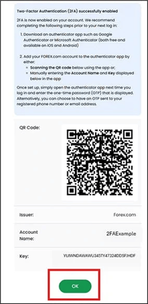 Two factor authentication setup with QR code and account information for enhanced security. Two factor authentication setup screen showing QR code and account details for secure login.