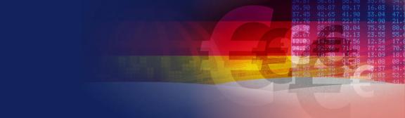 German flag blended with Euro symbol and financial chart background representing Germany’s economy and euro forex market activity