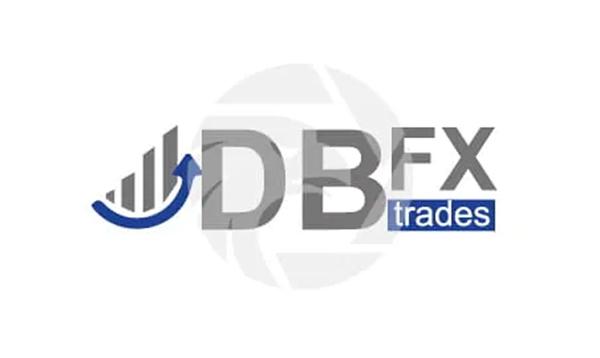 DBFX Trades logo featuring grey bold lettering with a blue upward arrow and bar chart graphic on the left