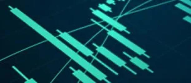 Green candlesticks chart and trendline on dark background