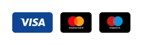 Visa, Mastercard and Maestro logos