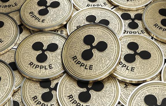 Pile of Ripple coins representing blockchain technology, cryptocurrency trading, and digital assets