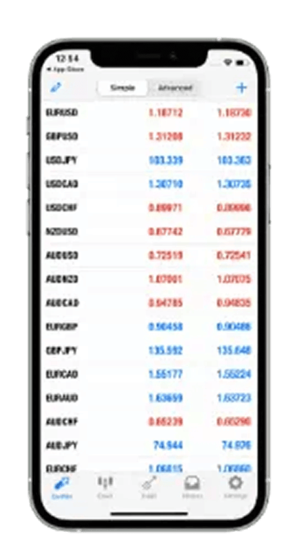 iPhone screen showing MetaTrader 5 (MT5) iOS app