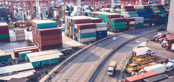 Stacked shipping containers
