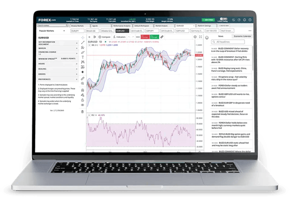 Laptop showing EUR/USD on FOREX.com platform