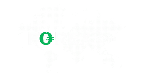 FOREX.com logo with stylized green currency symbol and faint world map background