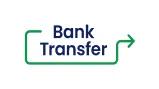 Bank Transfer logo featuring bold blue text with a green outlined arrow pointing to the right on a white background. Clean design representing electronic money transfer services.