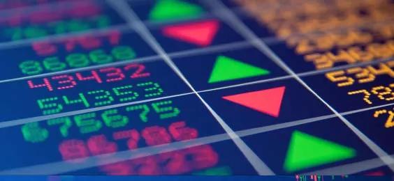 A digital trading screen displaying colorful numbers, price movements, and green and red directional arrows indicating market trends. The layout represents trade entry optimization and financial analysis.