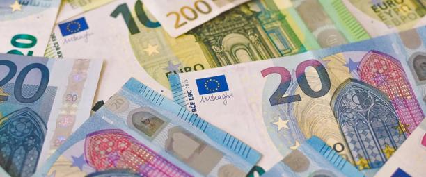 Array of Euro bank notes